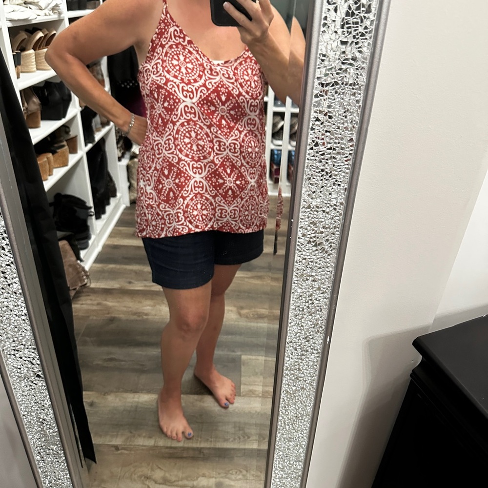 Women's Red Patterned Tank Top tunic xl